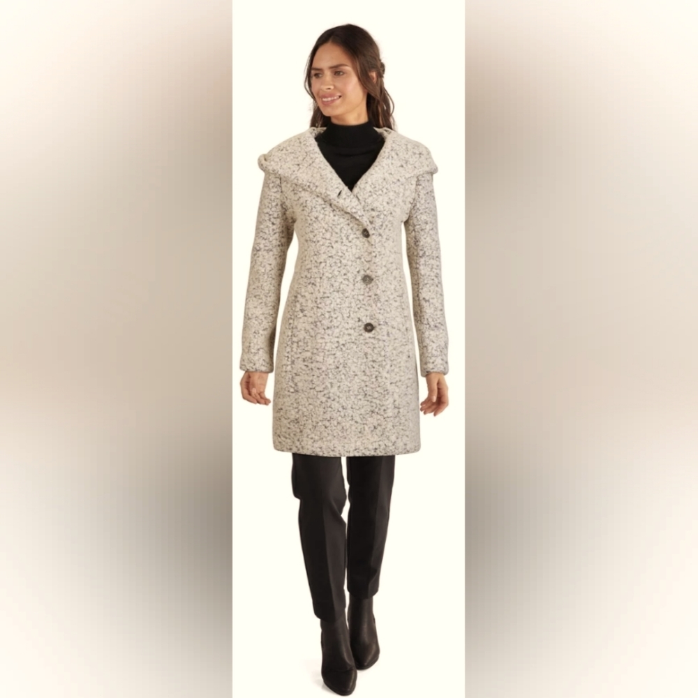 Cole Haan Wool Blend Hooded Coat